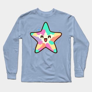 Happy smiling baby starfish with bubbles. Kawaii cartoon Long Sleeve T-Shirt